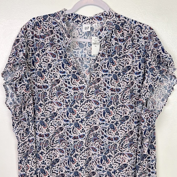 Gap New Women’s XXL V-Neck Rayon Flutter Sleeve White Paisley Print Top - Picture 4 of 5